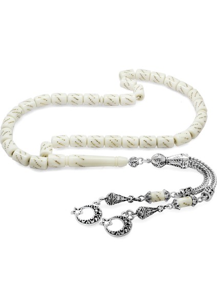 Kararmaz Metal Ayyıldız Püsküllü Kapsül Kesim Pirinç Işlemeli Deve Kemiği Tesbih