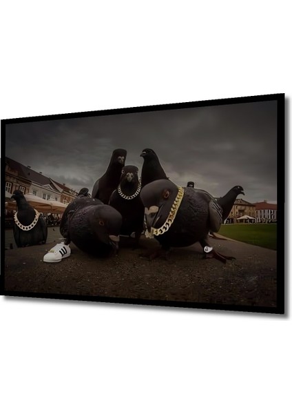 Gold Zincir Güvercin Sürüsü Yağlı Boya Görünümlü Ahşap Dekoratif Tablo Dikdörtgen Tablo indirimleri