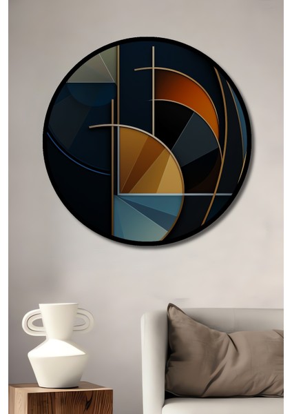 Altın Oranlı Soyut Sanat Yağlı Boya Görünümlü Dekoratif Ahşap Tablo Yuvarlak Tablo fiyatları