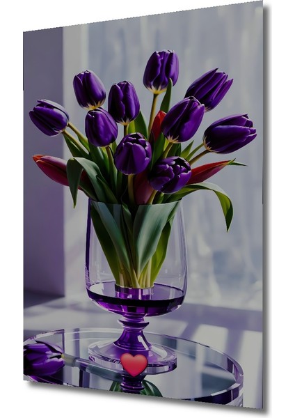 Mor Lale Buketi Yağlı Boya Görünümlü Ahşap Dekoratif Tablo Dikdörtgen Tablo modelleri
