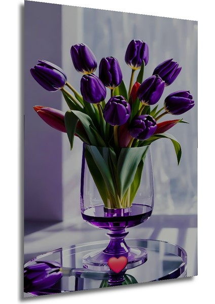 Mor Lale Buketi Yağlı Boya Görünümlü Ahşap Dekoratif Tablo Dikdörtgen Tablo fırsatları