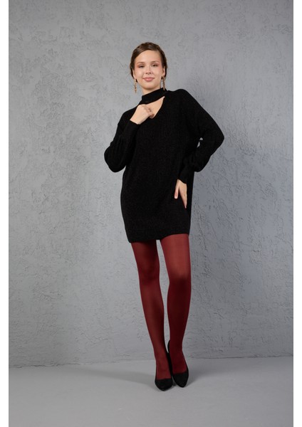 Kadın Siyah Simli Selanik Örgü Reglan Balon Kollu Choker Yaka Triko Kazak fiyatları