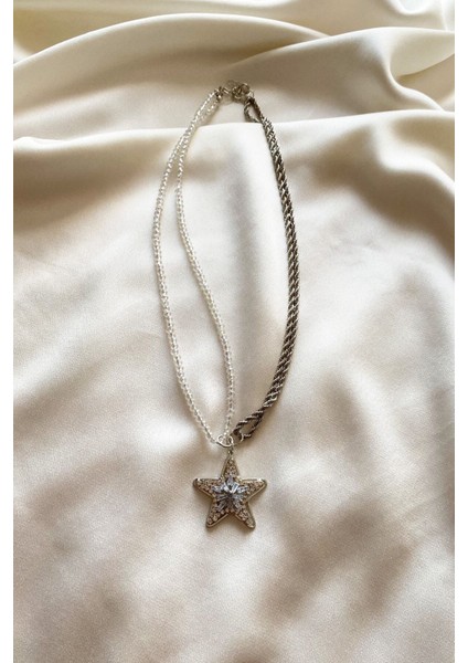 Şeffaf Kristal Yıldız Uçlu Gümüş Renk Kolye indirimleri