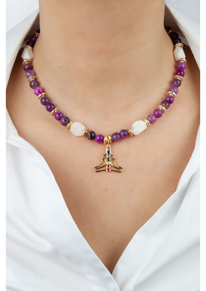 Lotus Figürlü Ay Taşı ve Ametis Doğaltaş Kolye fiyatları