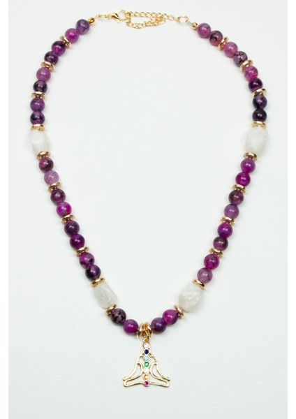 Lotus Figürlü Ay Taşı ve Ametis Doğaltaş Kolye modelleri