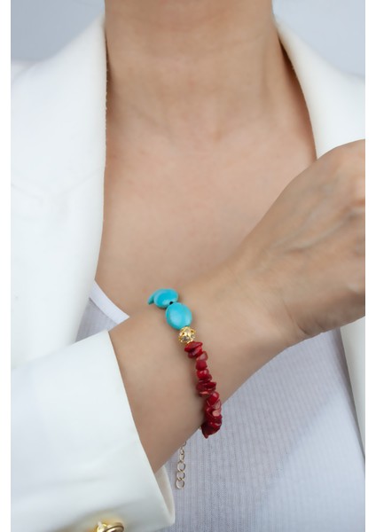 Turkuaz ve Mercan Doğaltaş Bileklik