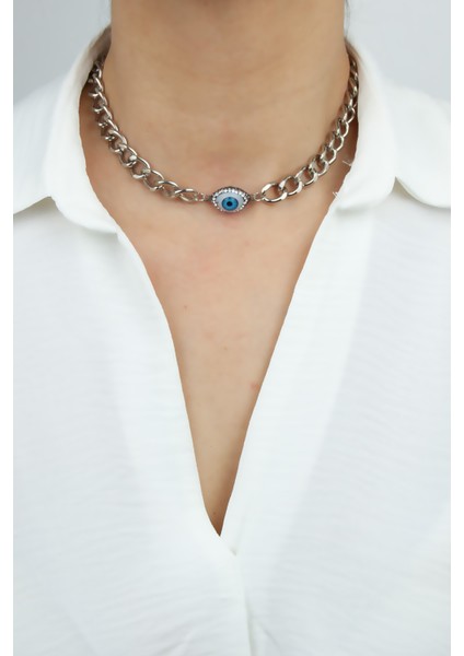 Göz Detay Gümüş Renk Kolye