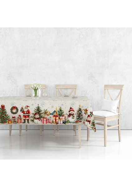 Yılbaşı Desenli Dijital Baskılı Snowchrist Masa Örtüsü – 140X180 cm - 140 x 220 cm 140X240 cm - Panama Kumaş