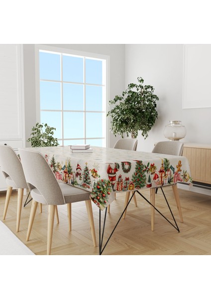 Yılbaşı Desenli Dijital Baskılı Snowchrist Masa Örtüsü – 140X180 cm - 140 x 220 cm 140X240 cm - Panama Kumaş fiyatları