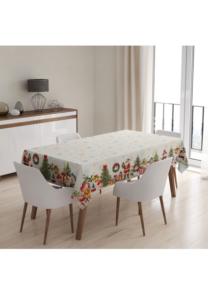 Yılbaşı Desenli Dijital Baskılı Snowchrist Masa Örtüsü – 140X180 cm - 140 x 220 cm 140X240 cm - Panama Kumaş fırsatları
