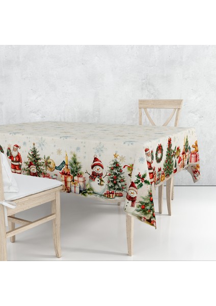 Yılbaşı Desenli Dijital Baskılı Snowchrist Masa Örtüsü – 140X180 cm - 140 x 220 cm 140X240 cm - Panama Kumaş indirimleri