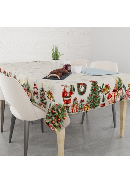 Yılbaşı Desenli Dijital Baskılı Snowchrist Masa Örtüsü – 140X180 cm - 140 x 220 cm 140X240 cm - Panama Kumaş