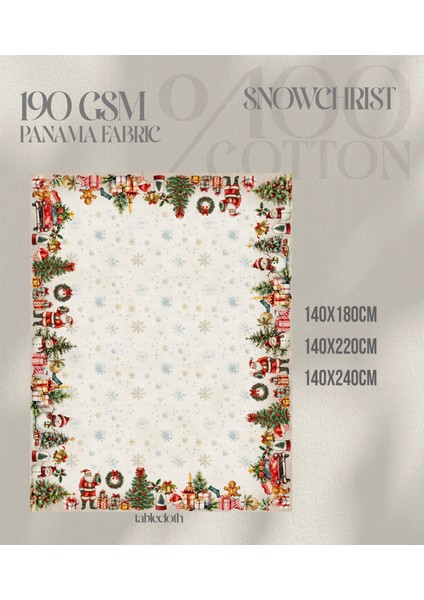Yılbaşı Desenli Dijital Baskılı Snowchrist Masa Örtüsü – 140X180 cm - 140 x 220 cm 140X240 cm - Panama Kumaş