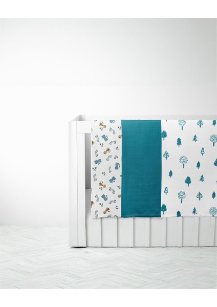 %100 Pamuk Yenidoğan Bebek Seti – Ağız Bezi + Kısa Kol Zıbın + Mavi Orman Müslin Battaniye fiyatları