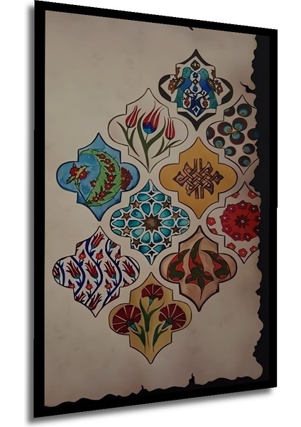 Osmanlı Sanatı Çini Desenleri Ahşap Dekoratif Tablo Dikdörtgen Tablo indirimleri