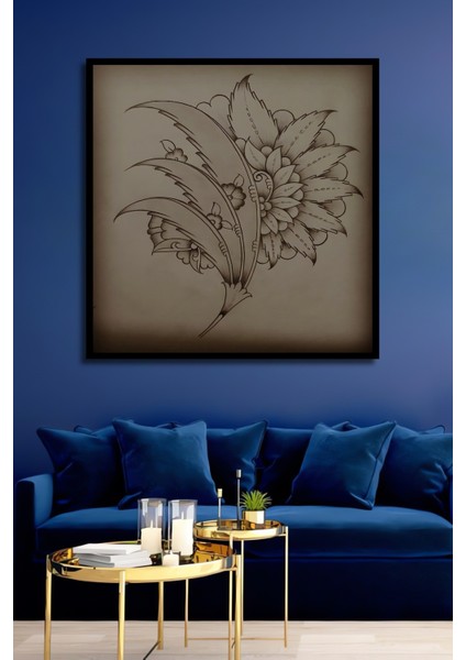 Osmanlı Çini Deseni Kara Kalem Görünümlü Dekoratif Ahşap Tablo Dikdörtgen Tablo fiyatları