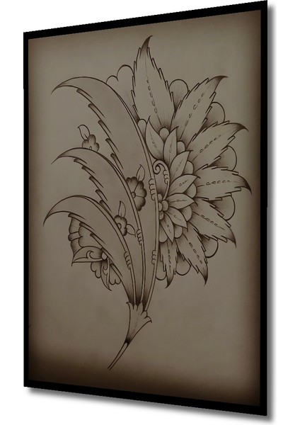 Osmanlı Çini Deseni Kara Kalem Görünümlü Dekoratif Ahşap Tablo Dikdörtgen Tablo indirimleri