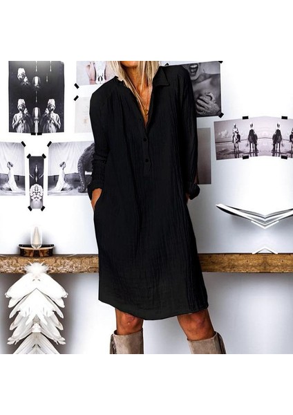 Günlük Rahat Baharlık Salaş Gömlek Yaka Elbise modelleri