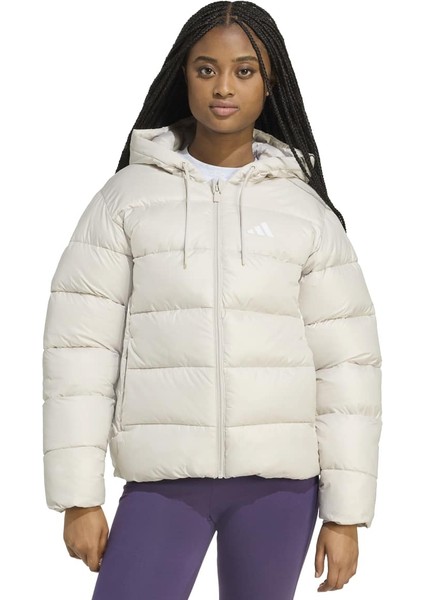 Essentials Synthetic Down Puffer Kadın Bej Kapüşonlu Kaz Tüyü Mont
