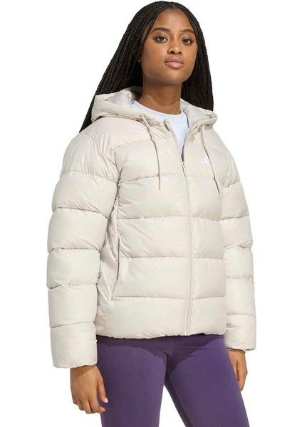 Essentials Synthetic Down Puffer Kadın Bej Kapüşonlu Kaz Tüyü Mont modelleri