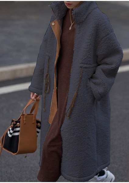 Peluş Beli Bağcıklı Kışlık Kadın Fermuarlı Tüylü Ceket modelleri