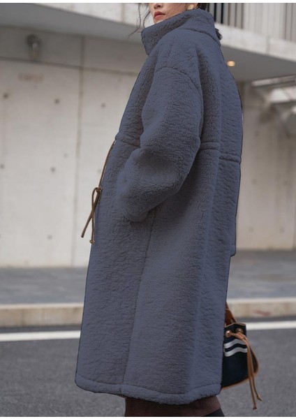 Peluş Beli Bağcıklı Kışlık Kadın Fermuarlı Tüylü Ceket fırsatları