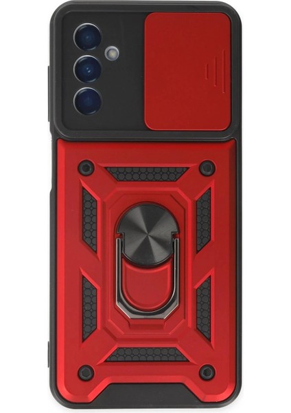 Samsung Galaxy M13 Kılıf Pars Lens Yüzüklü Silikon - Kırmızı (K95)