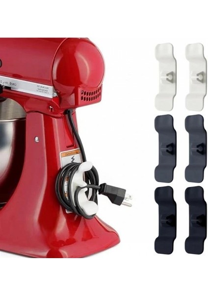 6&apos;lı Pratik Kablo Toparlayıcı Yapışkanlı Klips Mutfak Air Fryer Kettle Kahve Tost Makinası (K95)