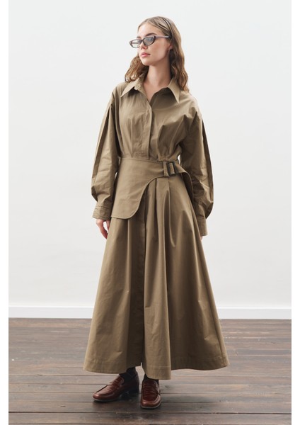 Kemer Detaylı Pileli Elbise Haki fiyatları