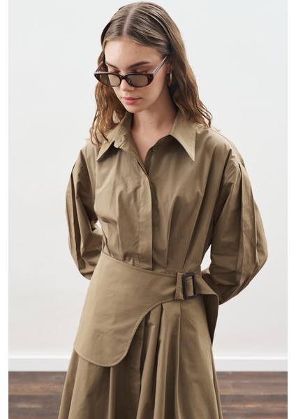 Kemer Detaylı Pileli Elbise Haki modelleri
