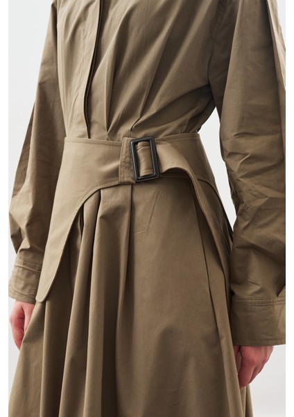 Kemer Detaylı Pileli Elbise Haki indirimleri