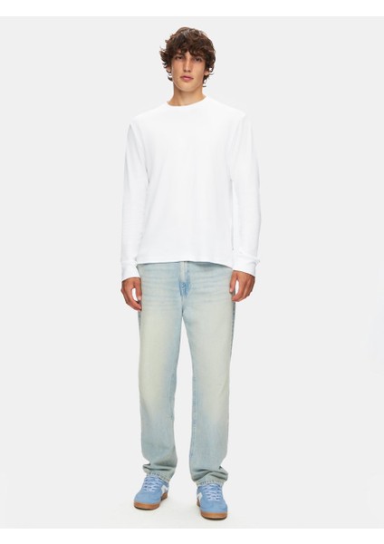 Uzun Kollu Sıfır Yaka Basic Beyaz Sweatshırt