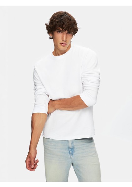 Uzun Kollu Sıfır Yaka Basic Beyaz Sweatshırt fiyatları