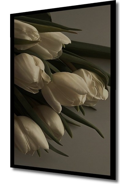 Beyaz Lale Yağlı Boya Görünümlü Ahşap Dekoratif Tablo Dikdörtgen Tablo indirimleri