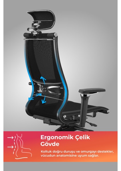 Samurai Ergonomik Koltuk | Bel Destekli, Fileli Sırt Destekli, Siyah, Yönetici Koltuğu -511.F.15.2 fiyatları