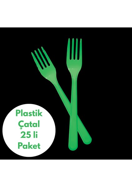 Yeşil Renkli Plastik Çatal 25 Li Paket
