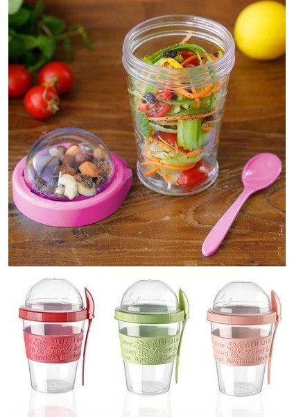 Taken Go Kapaklı Kaşıklı Pratik Taşınabilir Meyveli Yoğurt Kabı