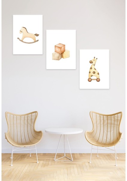 Çocuk Bebek Odası Mdf (Ahşap) 3parça Renkli Dekoratif Tablo