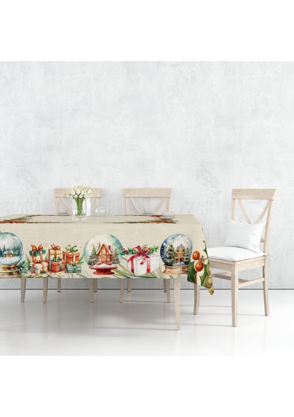Yılbaşı Desenli Dijital Baskılı Floralch Masa Örtüsü - 140 x 220 cm 140X240 cm - Panama Kumaş