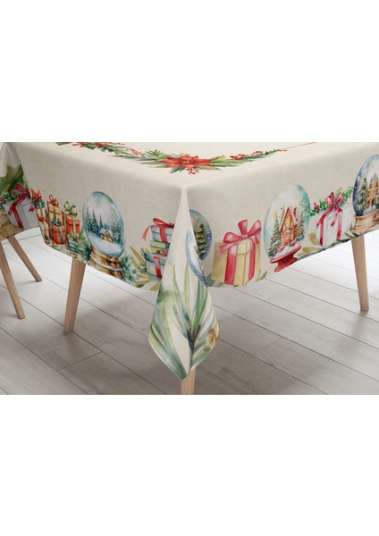 Yılbaşı Desenli Dijital Baskılı Floralch Masa Örtüsü - 140 x 220 cm 140X240 cm - Panama Kumaş modelleri