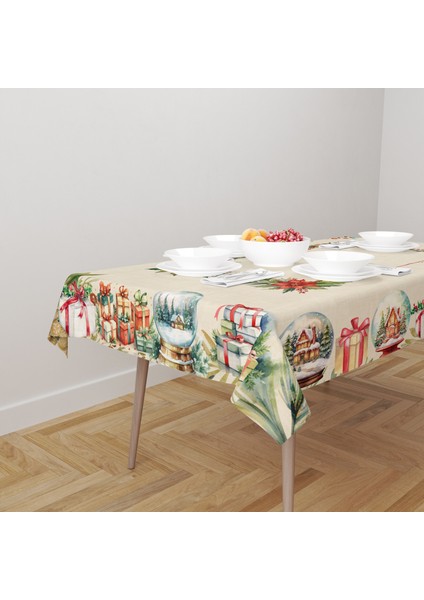Yılbaşı Desenli Dijital Baskılı Floralch Masa Örtüsü - 140 x 220 cm 140X240 cm - Panama Kumaş fırsatları