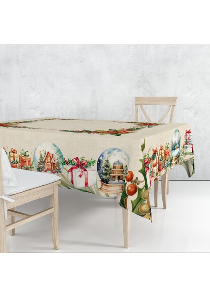 Yılbaşı Desenli Dijital Baskılı Floralch Masa Örtüsü - 140 x 220 cm 140X240 cm - Panama Kumaş indirimleri