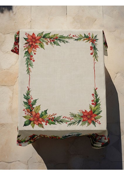Yılbaşı Desenli Dijital Baskılı Floralch Masa Örtüsü - 140 x 220 cm 140X240 cm - Panama Kumaş
