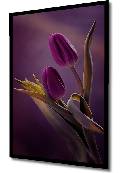 Mor Lale Suluboya Görünümlü Dekoratif Ahşap Tablo Dikdörtgen Tablo indirimleri