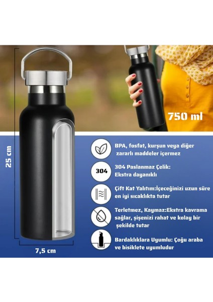 750 ml Paslanmaz Çelik Tutacaklı Termos Matara -Vakumlu Sızdırmaz modelleri