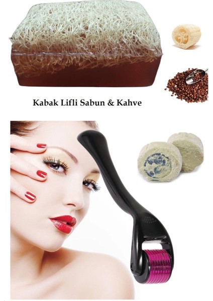 3'lü Set Lifli Sabun Kahve Peeling Cilt Bakım Yenileme Titanyum Derma Roller Leke,Akne Ruşur Taşı