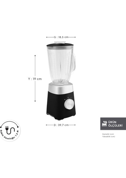 Smotie Blender 1000 W Güç, 1,5 L Cam Hazne Buzlu Içecekler Ya Da Soğuk Karışımlar Paslanmaz Çelik Bıçaklar ve 2 Kademeli Hız indirimleri