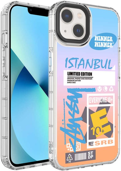 iPhone 13 Uyumlu Kamera Korumalı Renkli Desenli Sert Silikon Spıa Korn Kapak-No1