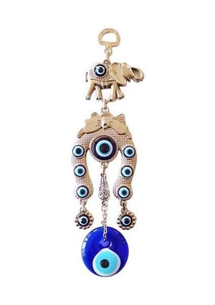 Kurdeleli Nazar Boncuklu Filli Nallı Gümüş Kaplama Duvar Süsü