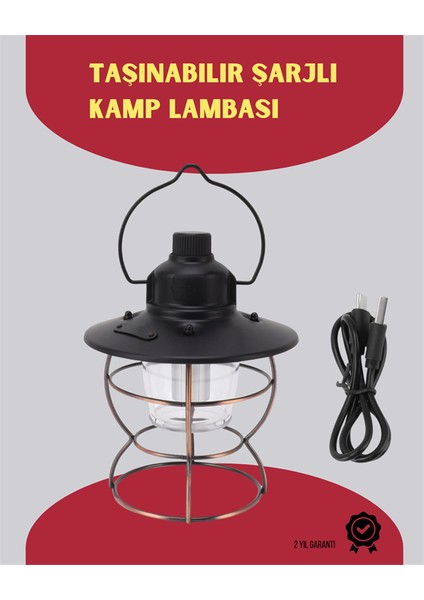 USB Şarjlı Retro LED Kamp Feneri – 4 Işık Modu Su Geçirmez Taşınabilir - F649K487-U07649
